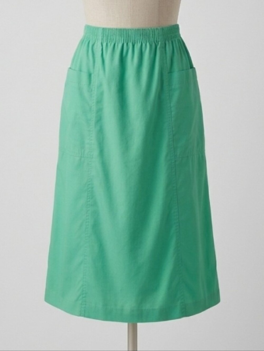 Vintage Cricket Lane Green Cotton Blend Elastic Waist Midi Skirt Pockets Sz 16